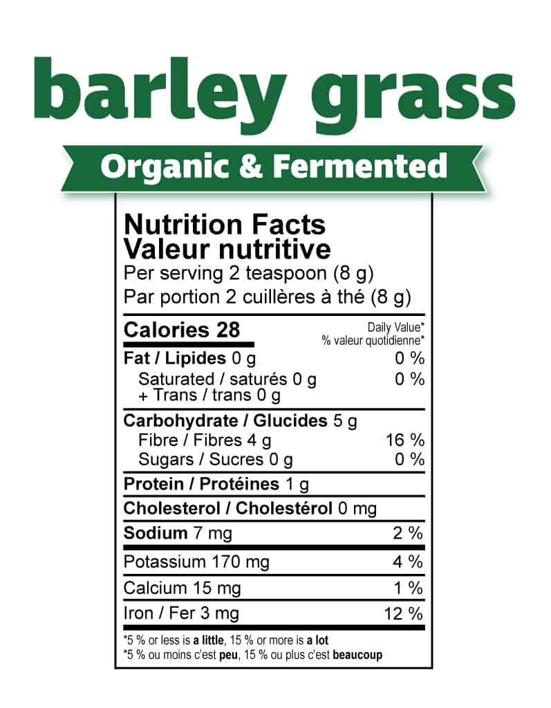 Prairie Naturals Barley Grass Nutrition Facts