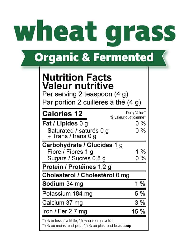 Prairie Naturals Wheat Grass Nutrition Facts